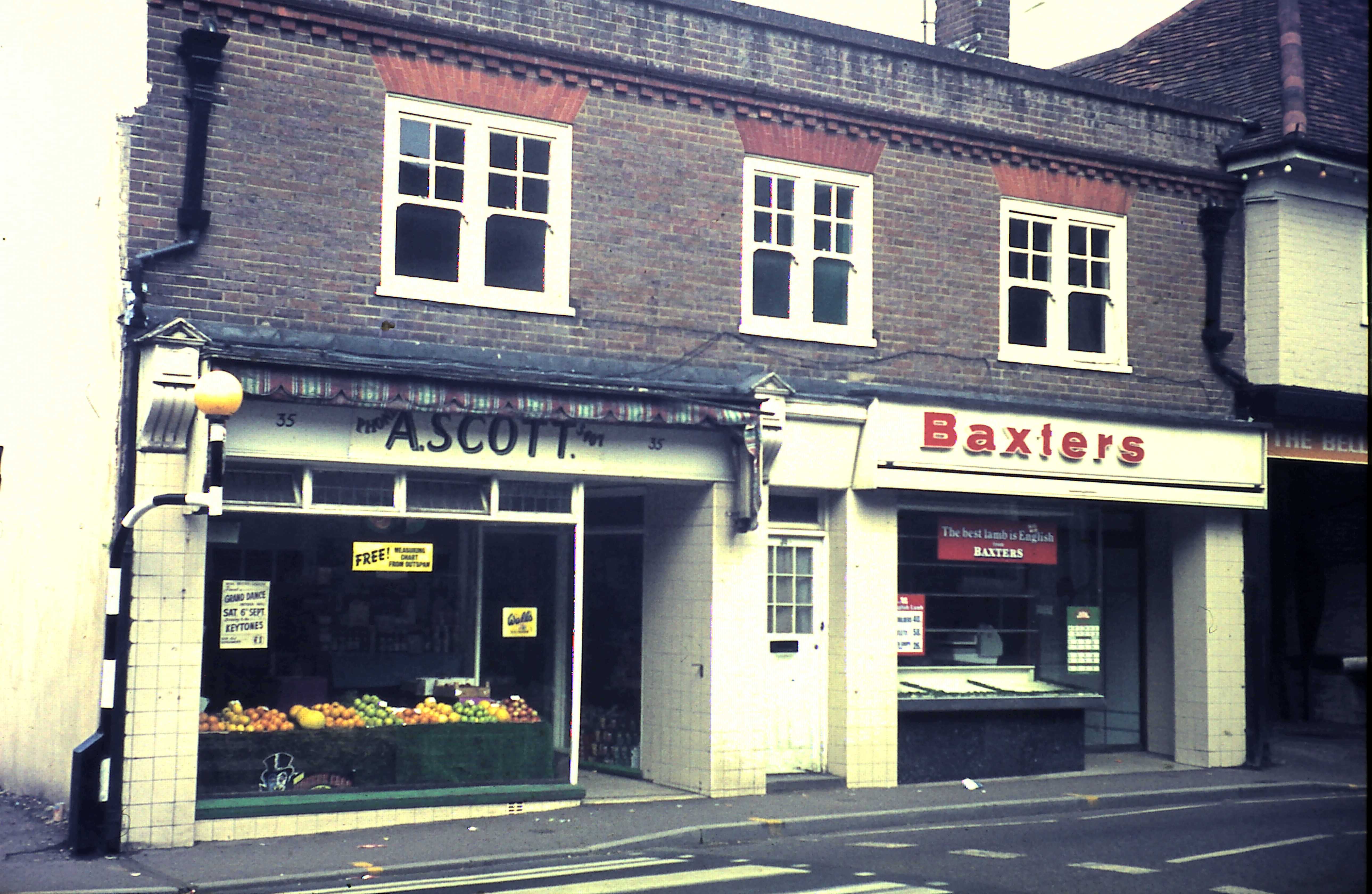 Ascott Fruit and Baxter Butchers High St next to Blell 1974