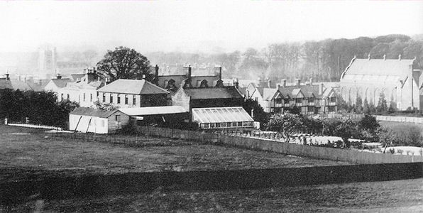 Prospect House Boys School 1897 showing the Large Kitchen Garden with Louisa Cottages on the right